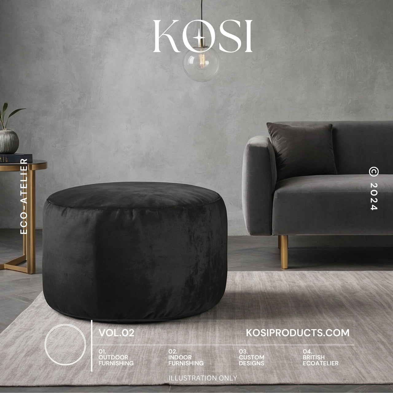 Bean Bag Round Ottomon, Plush Velvet Footstool, Circle Pouf