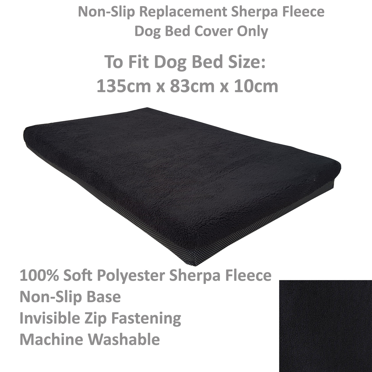Spare Replacement Non Slip Dog Bed Cover, Sherpa Fleece Fabric, Invisible Zip
