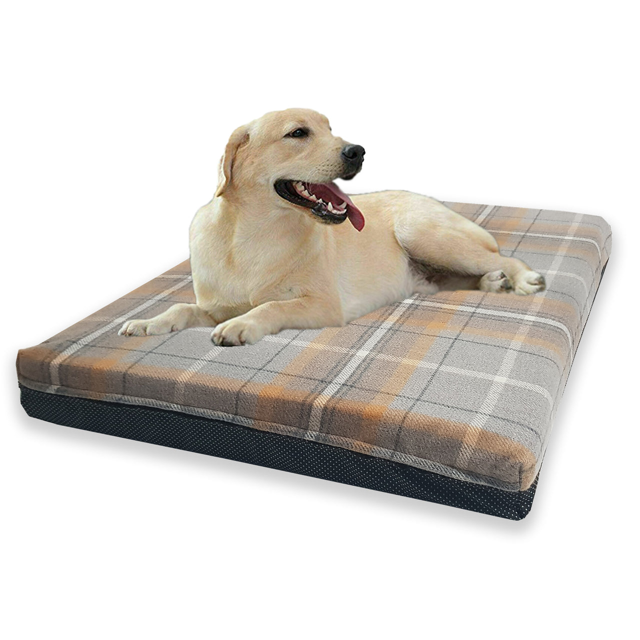 Non Slip Waterproof Dog Bed, Faux Wool, Brushed Check Tartan Removable Cover, Invisible Zip