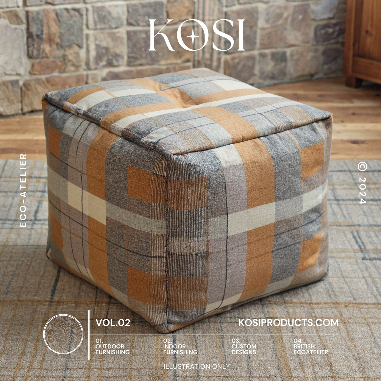 Bean Bag Cube Ottomon, Faux Wool Footstool, Square Pouf