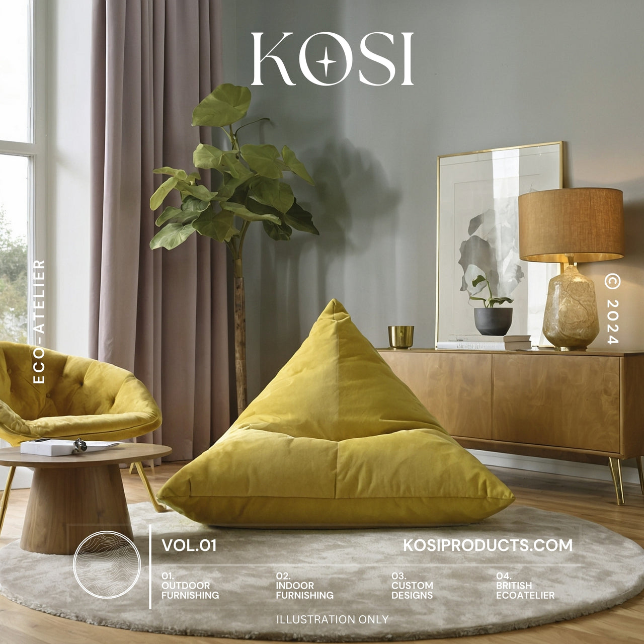 Tri Bean Bag, Plush Velvet Chair, Beanbag Seat