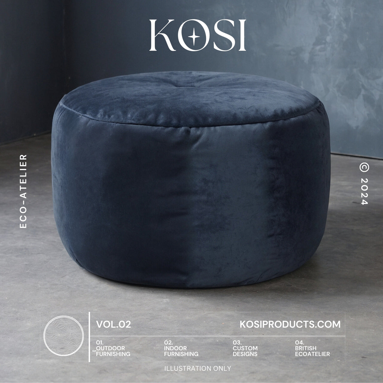 Bean Bag Round Ottomon, Plush Velvet Footstool, Circle Pouf