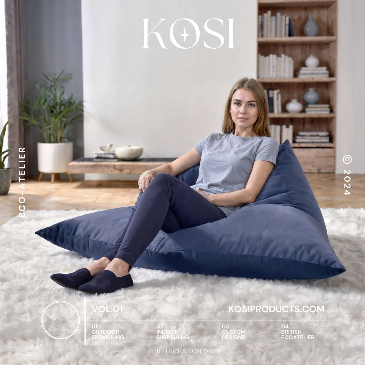 Tri Bean Bag, Plush Velvet Chair, Beanbag Seat