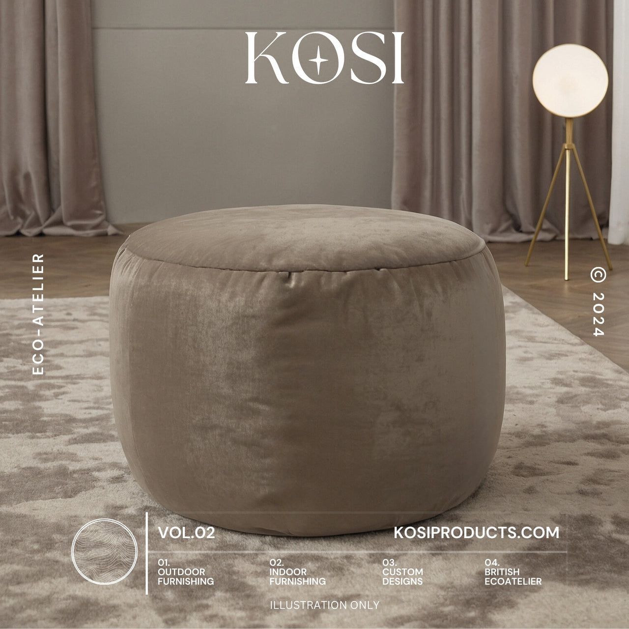 Bean Bag Round Ottomon, Plush Velvet Footstool, Circle Pouf