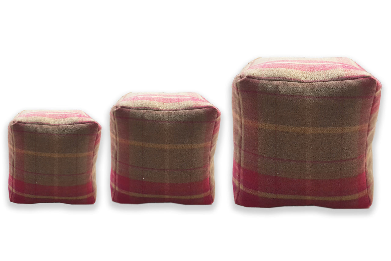 Bean Bag Cube Ottomon, Faux Wool Footstool, Square Pouf