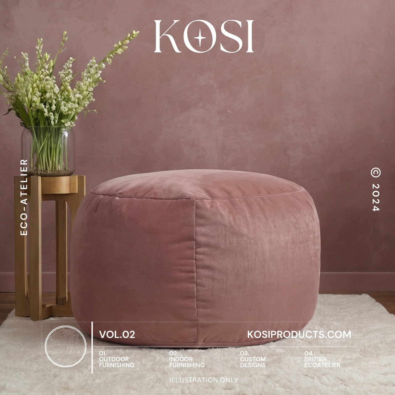 Bean Bag Round Ottomon, Plush Velvet Footstool, Circle Pouf