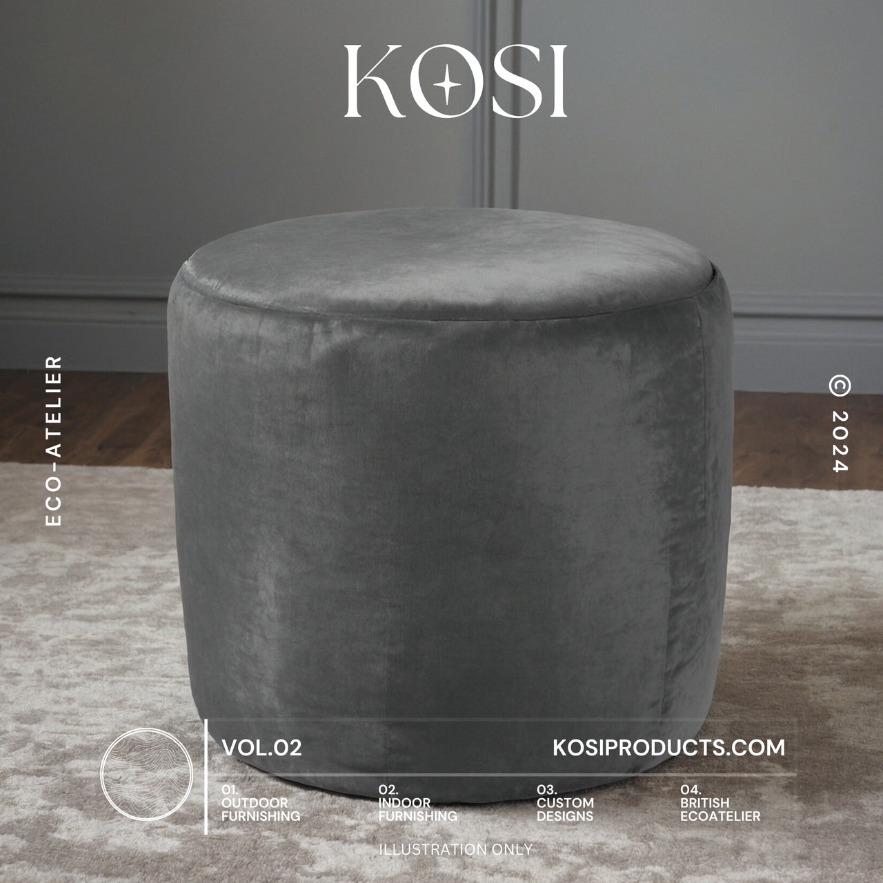 Bean Bag Round Ottomon, Plush Velvet Footstool, Circle Pouf
